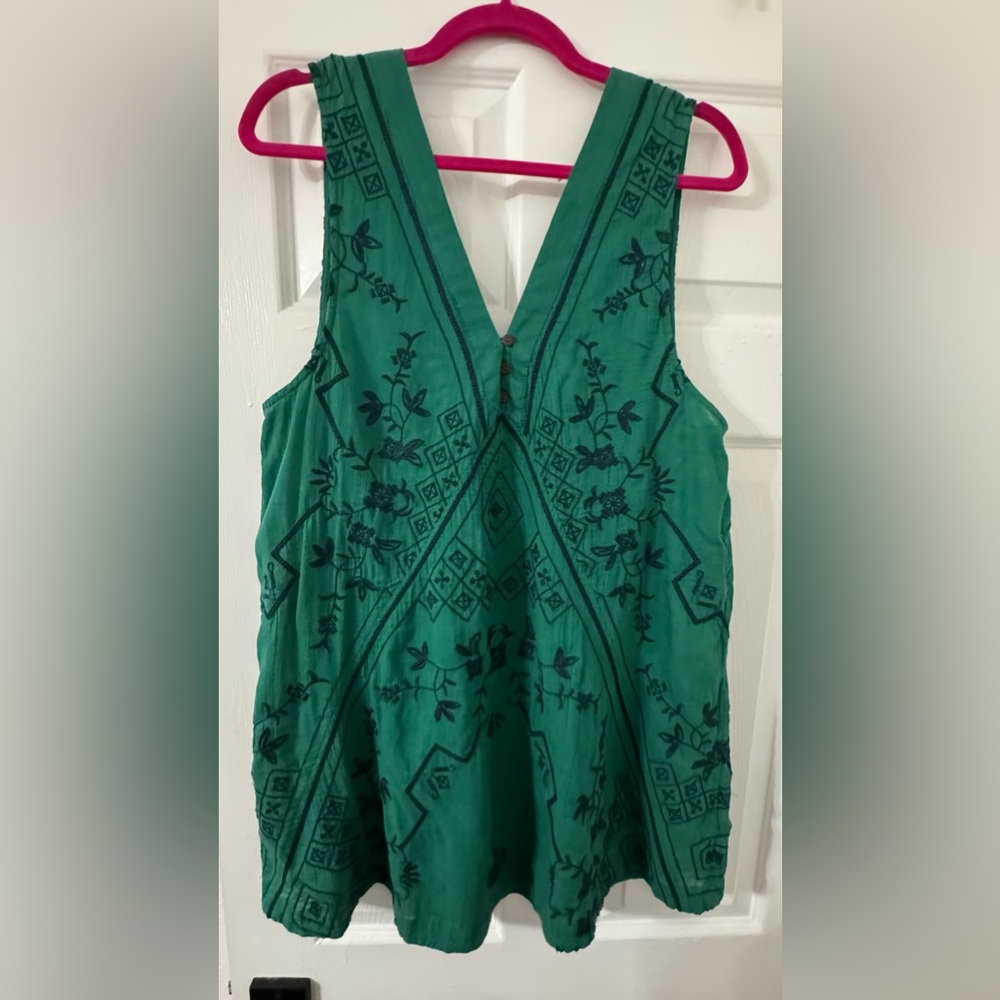 Free People Teal Embroidered Tank Top